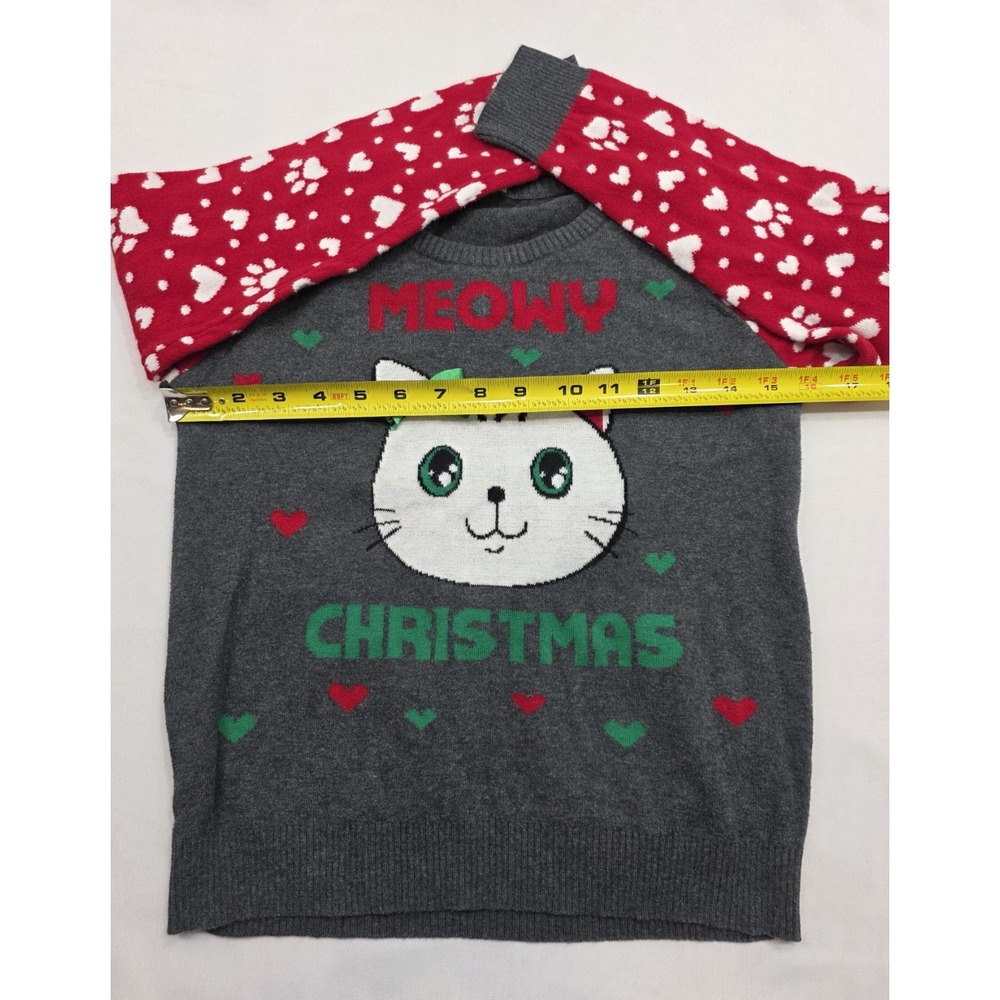 Well Worn Holiday Sweater Girl's Meowy Christmas Long Sleeve Sweater. Size 10-12 - Picture 8 of 10